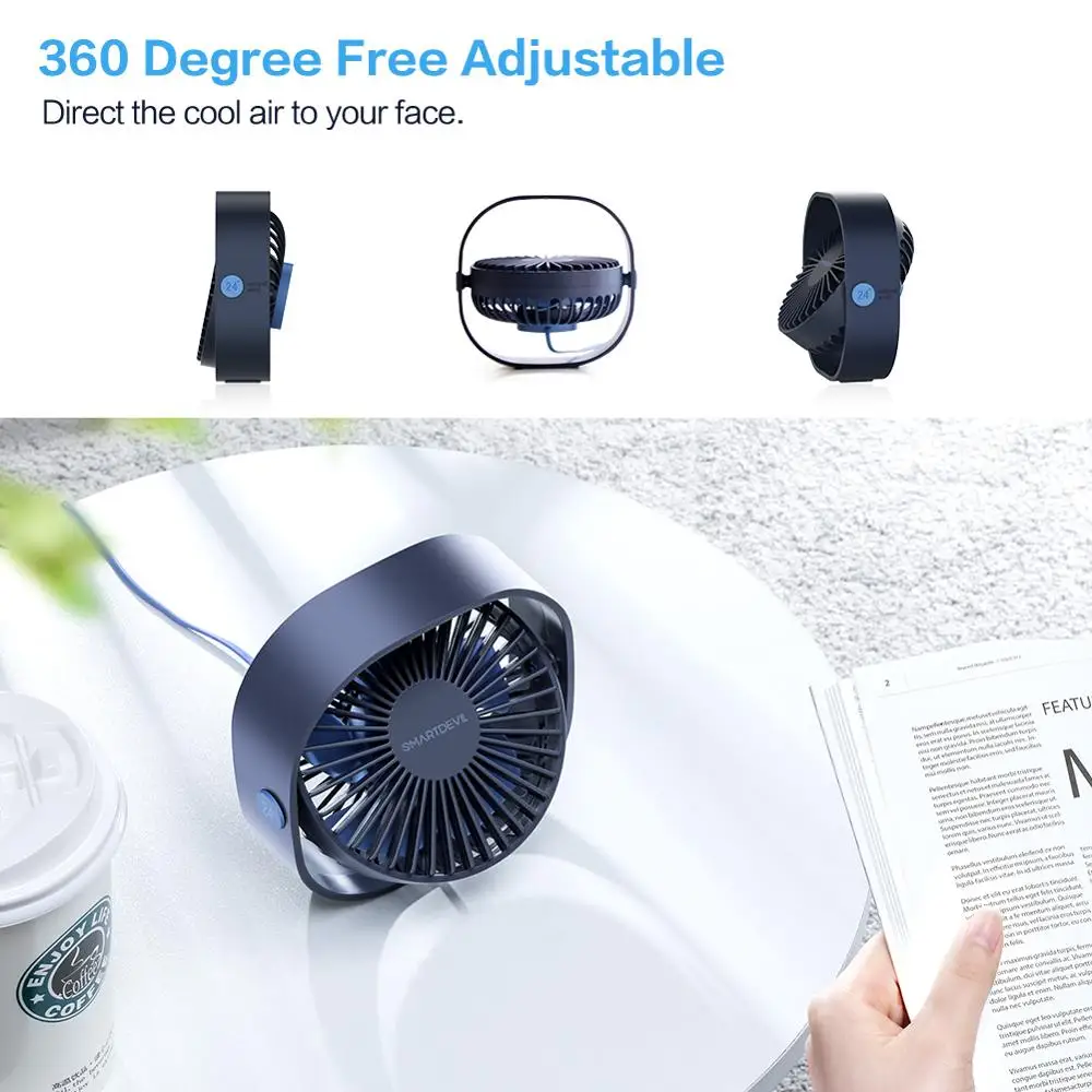 
Portable Cooling USB Desktop Fan 3 Speed Personal with 360 Rotation Adjustable Angle for Office Household Traveling 