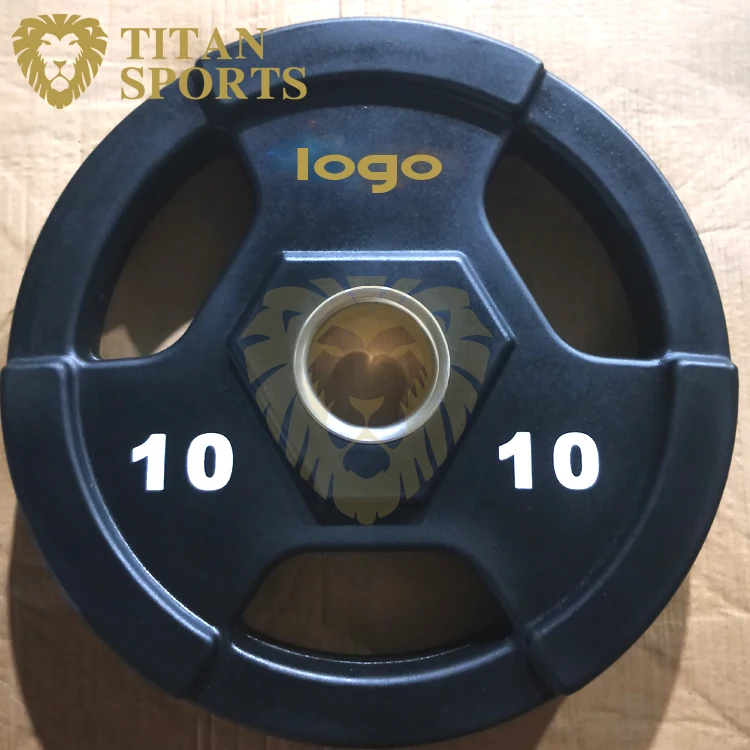 Free Weight Three Grips Urethane Bumper Plate PU  Polyurethane Tri Grip Weight Plate