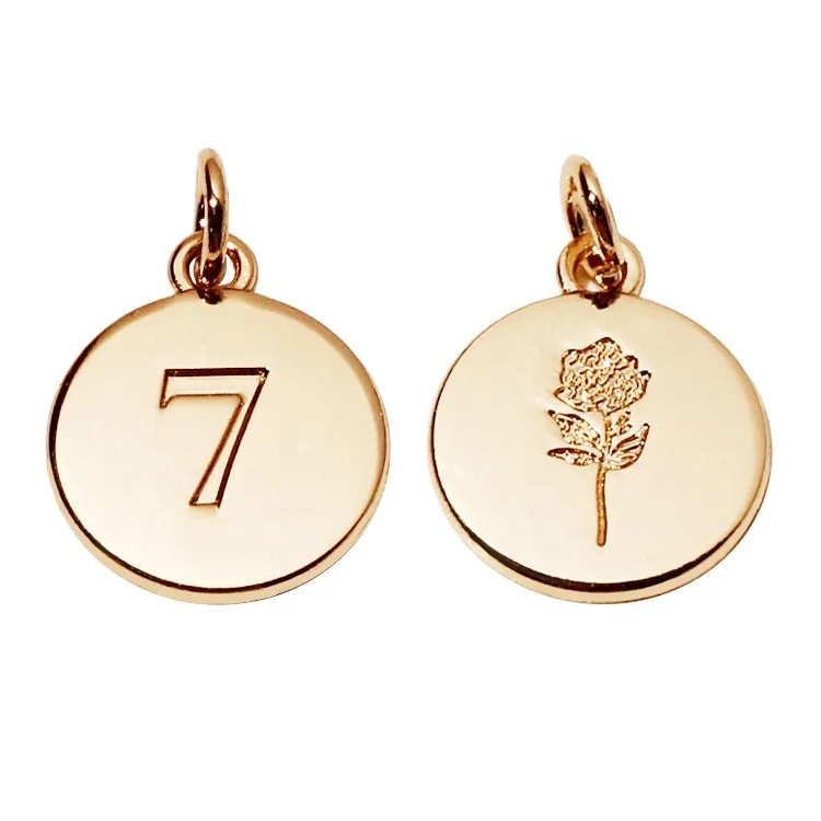 Custom round shape letter metal jewelry tags bracelet accessory gold logo metal hang pendant charms for bangle