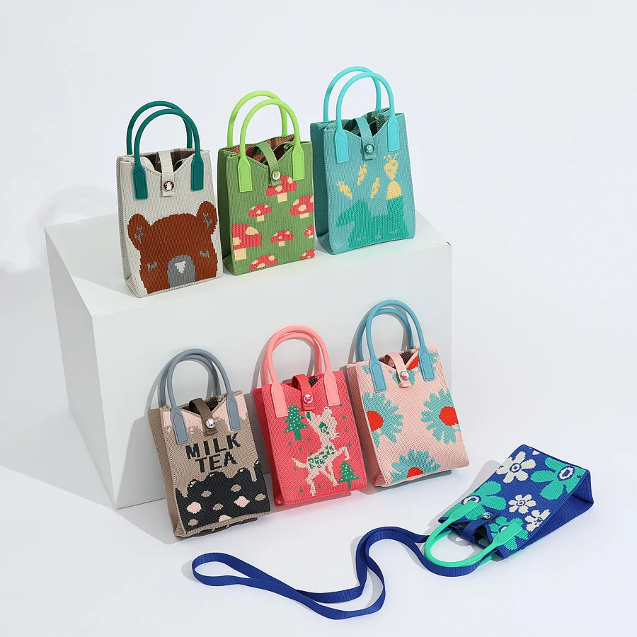 Trending Products 2024 New Arrivals Custom Graphic Animal Girls Mini Phone Handbags Shoulder Hand Knitted Bags