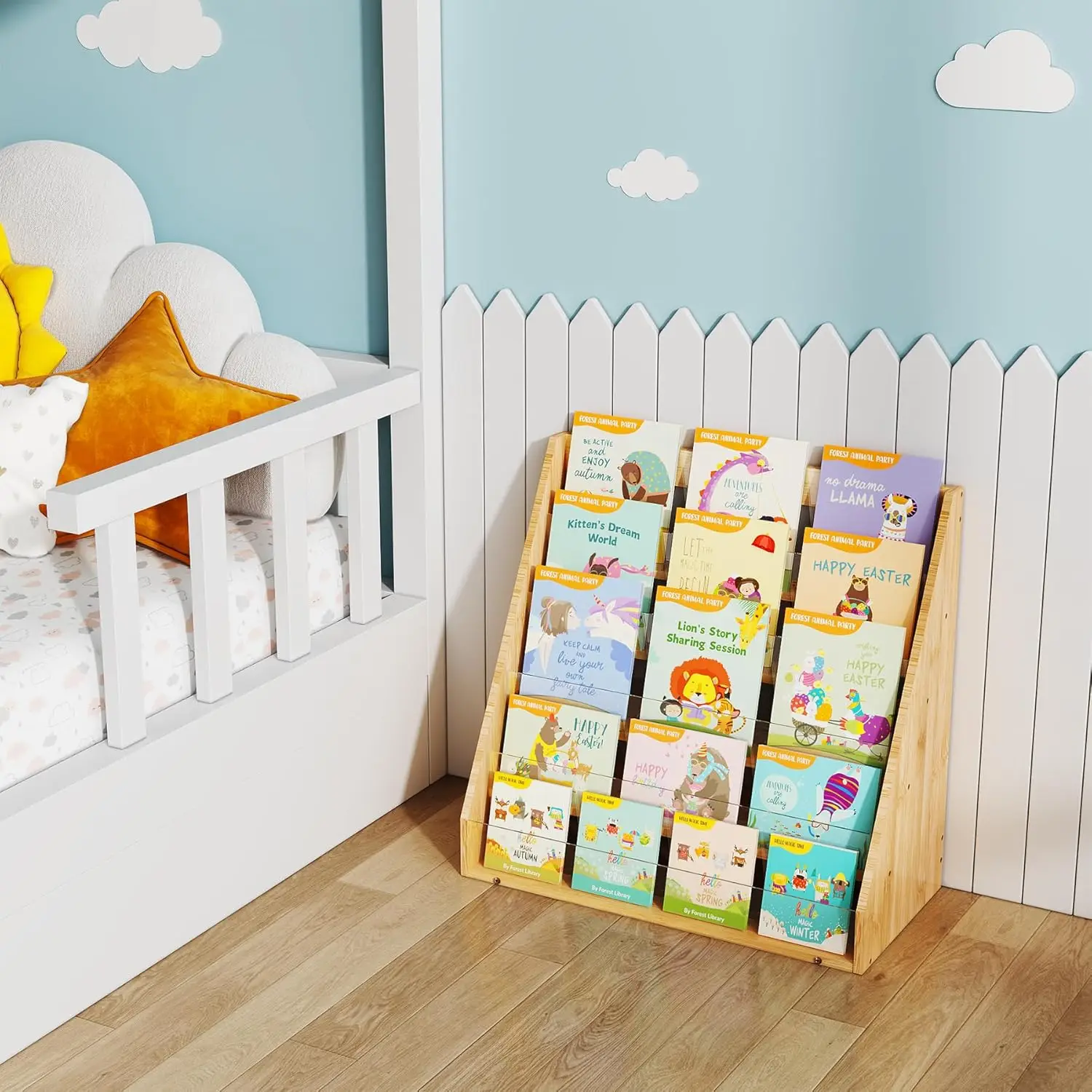 Combohome Bamboo Magazine Literature Rack 5 Tier Wall File Holder Hanging Mail Organizer Bookshelf