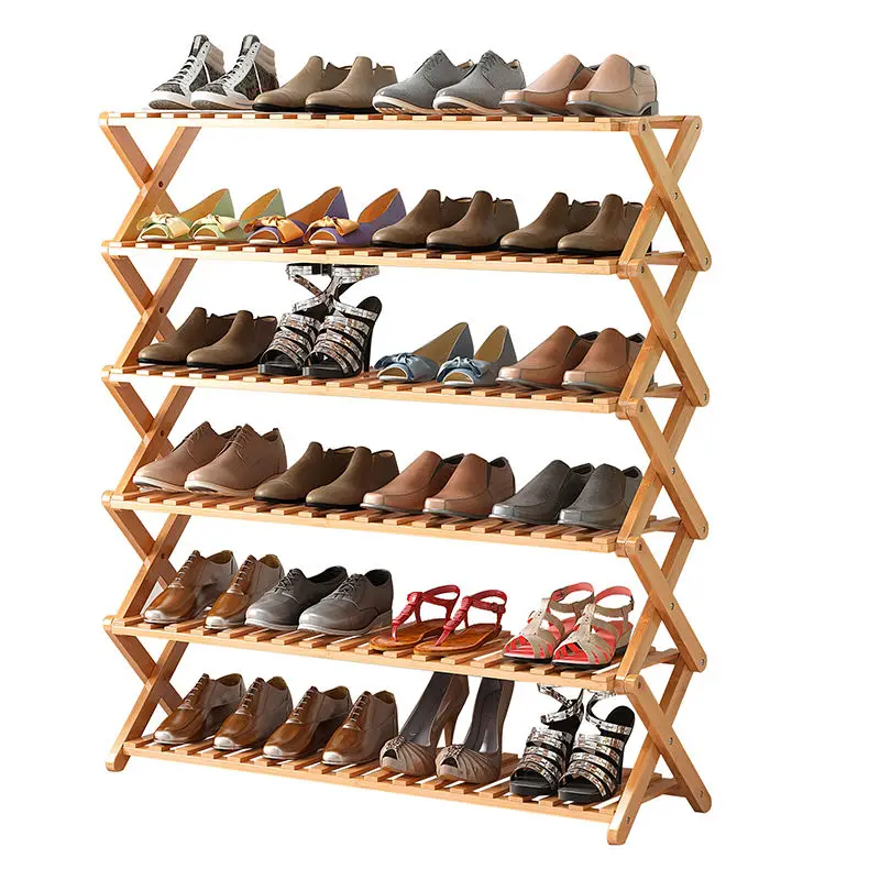 Custom Foldable 4~6 Tiers Shoe Rack Bamboo Pairs Shoe Shelf Storage Organizer