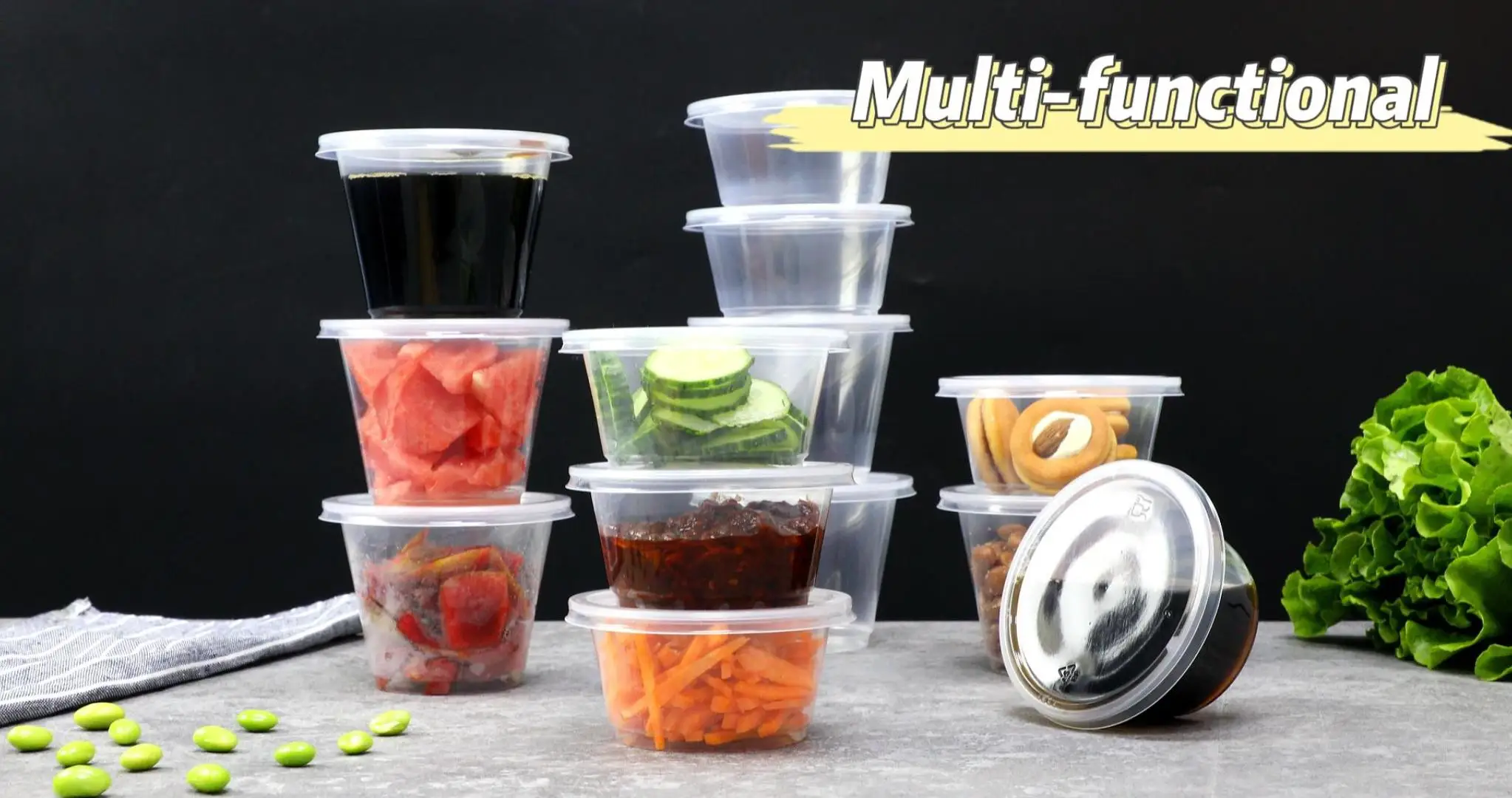 Hot Selling High Quality 500ml Food Safe Packaging Plastic Sauce Cups Salad Dressing Kitchen Storage Container