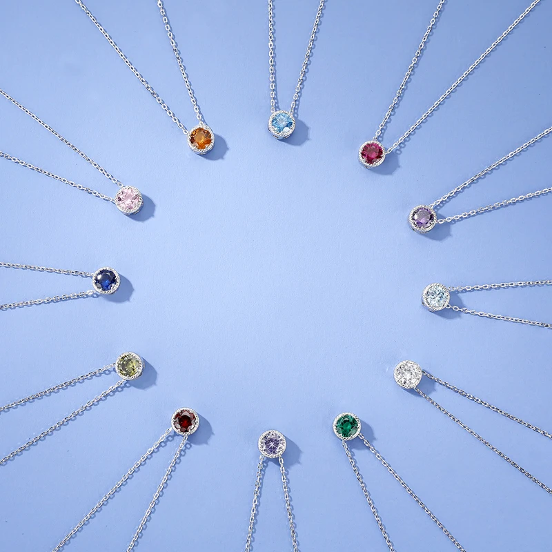 Qings Jewelry Custom 925 Sterling Silver Necklace Gemstone Necklace Birthstone Necklace