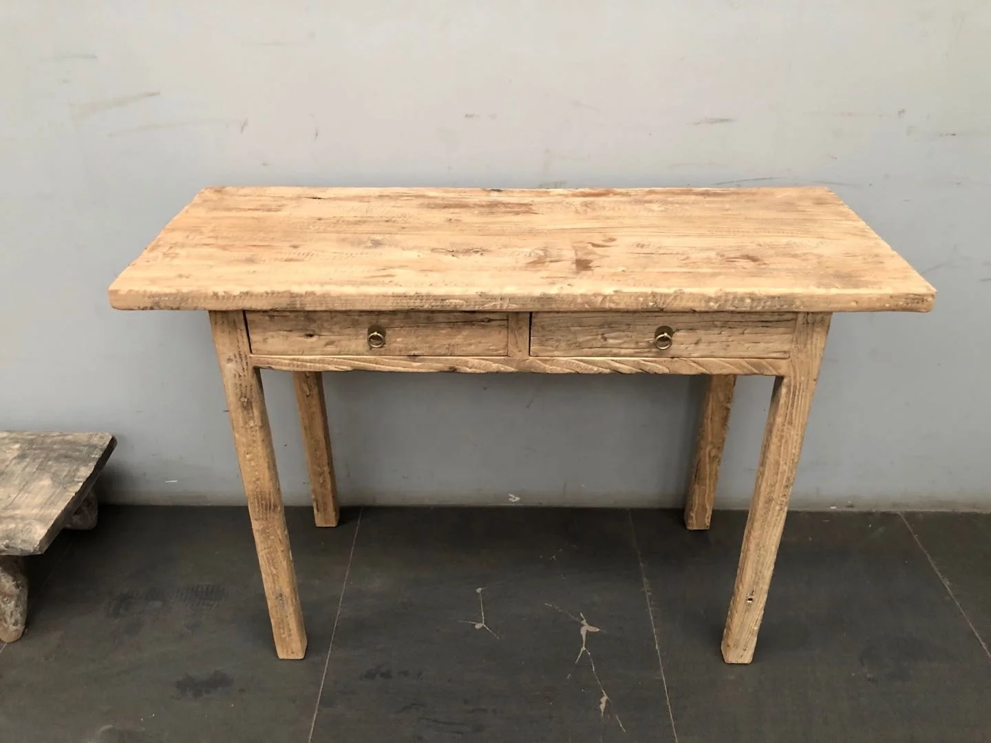 Chinese antique reclaimed elm wood vintage style natural two drawers side table