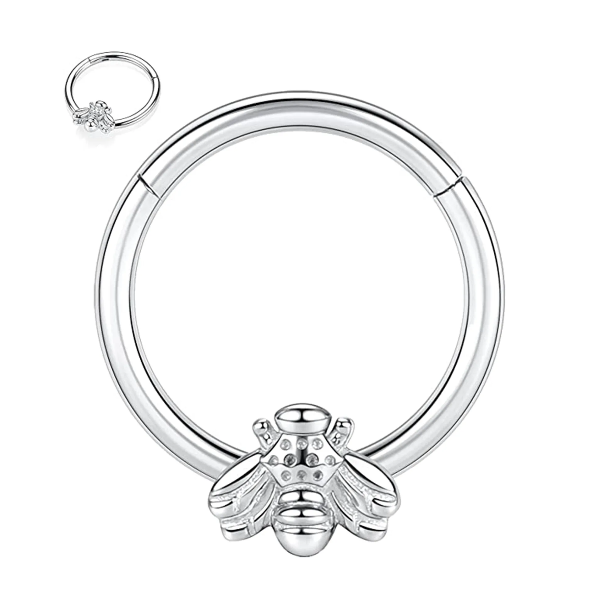 Fashion Cartilage Piercing Jewelry Small Bee Charm 316L Surgical Stainless Steel Hoop Nose Piercing Ring Seamless Septum Ring