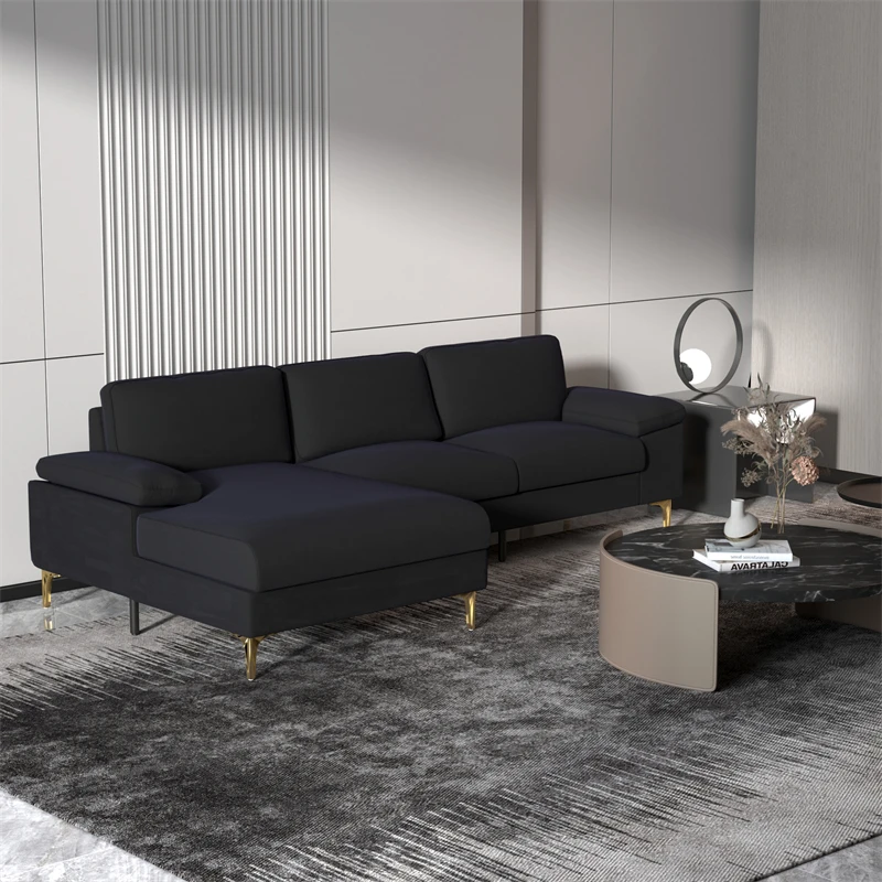 Living Room Furniture 2 Pieces L-Shape Corner Sofa Large Size Left Chaise 3 Seat Sectional Sofa