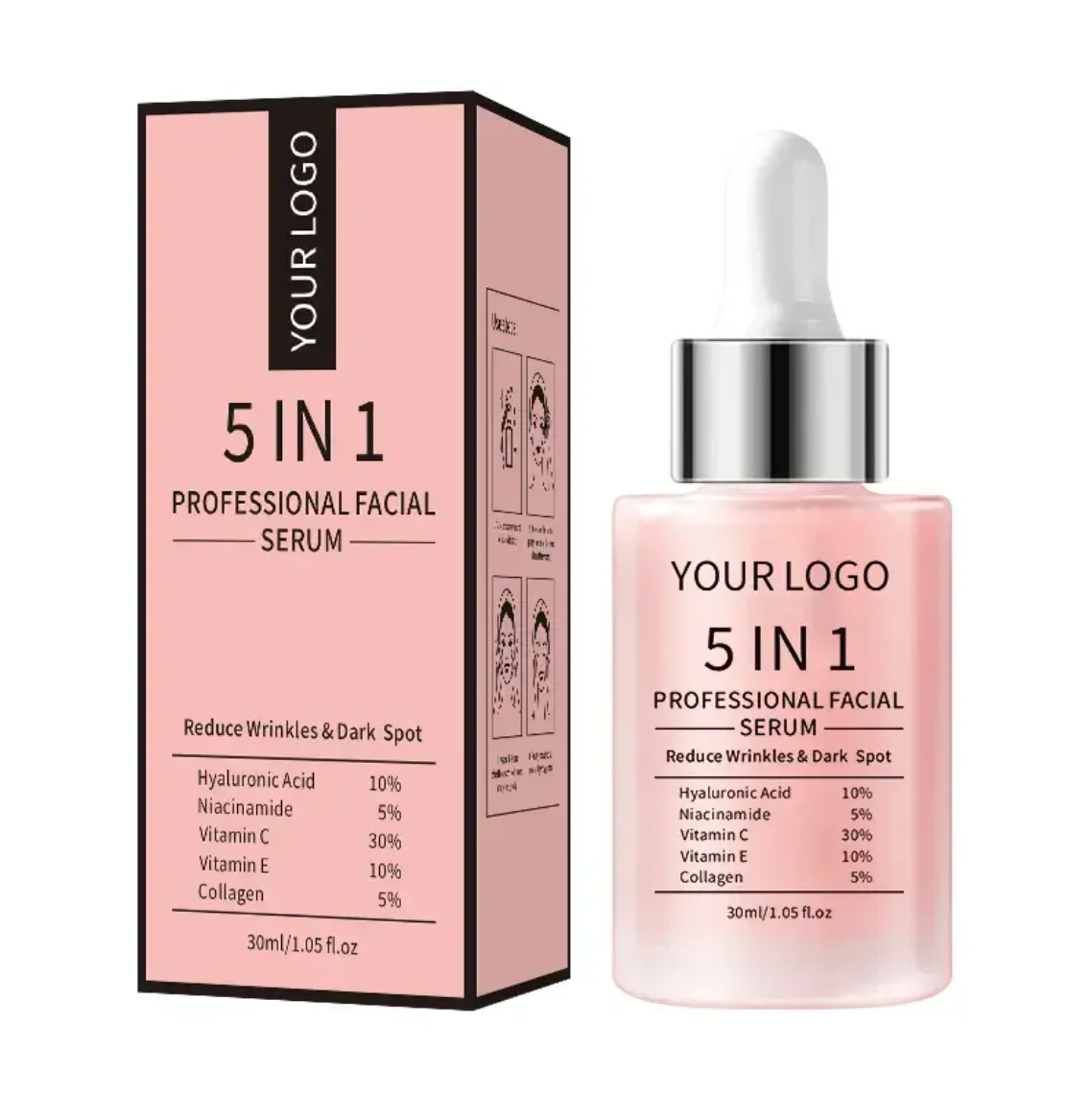 Own brand 5 in 1 Facial Serum hyaluronic acid Collagen Niacinamide Vitamin c whitening Facial serum