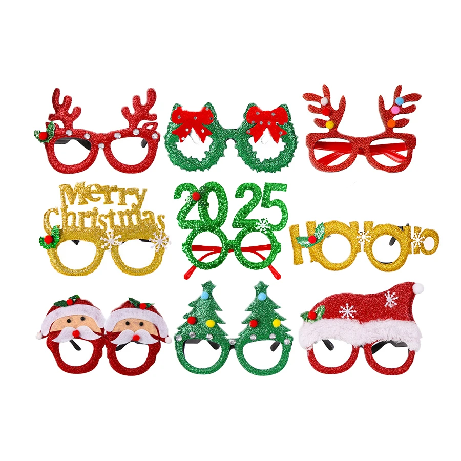 2025 New Year 49 Designs Christmas Party Glasses for Christmas Decoration Santa Hats Snowman Glasses Frame Xmas Party Decoration