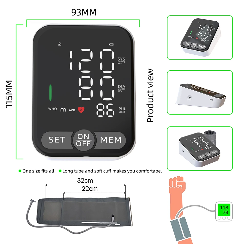 Тонометр для измерения артериального давления домашний цифровой прибор со светодиодной подсветкой сердцебиения автоматический ухода за