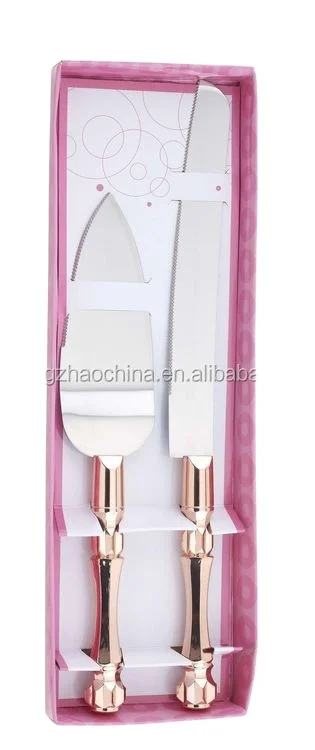 Yangjiang Factory,  kitchen gadgets cake tools long stainless steel wed cake knife and server set with rose gold color