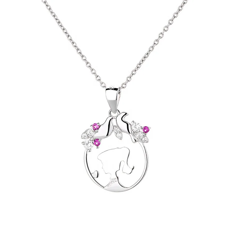 Handmade Pure Silver 925 Yong Beauty Photo Outline Necklace Pendant with Chain for Gift