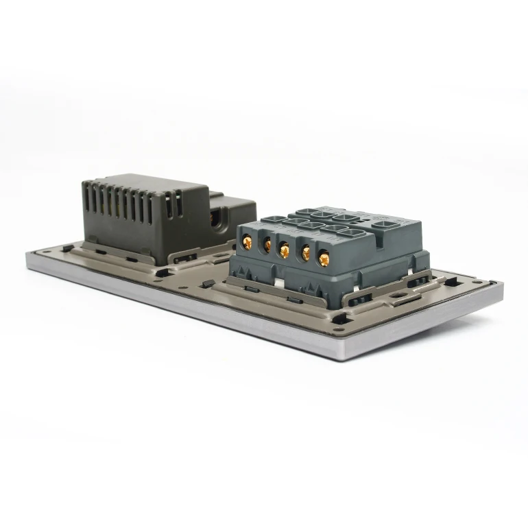 16A silver gray button wall switch, 2-gang modular usb socket switch,
