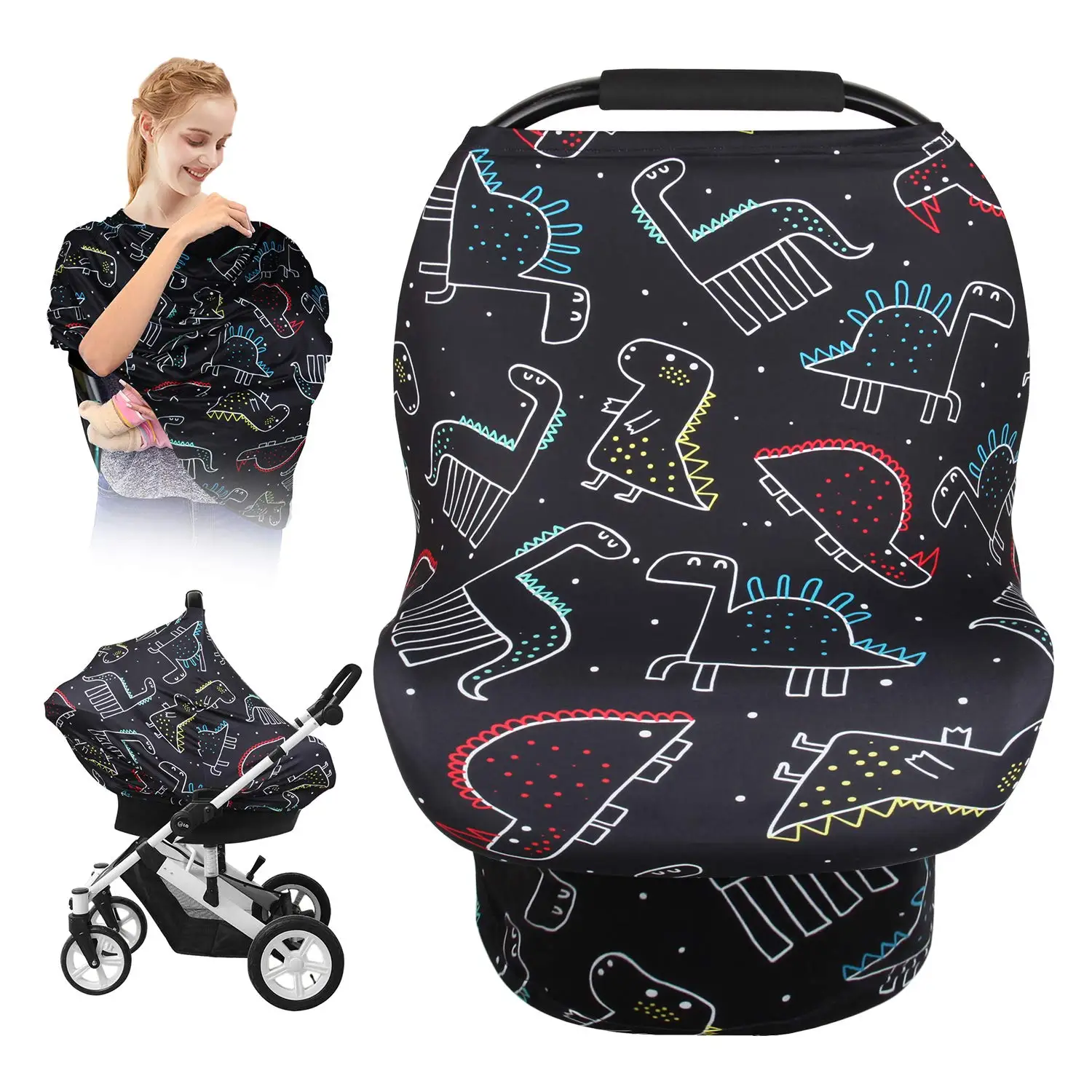 Factory customized dinosaurs elephants printed nursing breastfeeding cover portable stretchy baby car seat cover