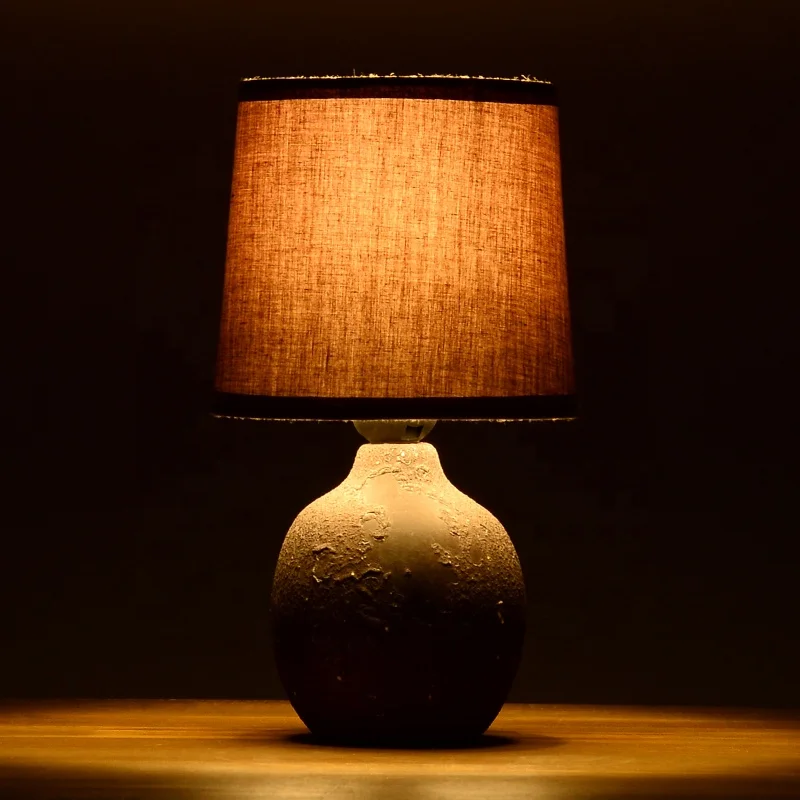Rustic style round matte indoor decoration bedside lamp antique stoneware table lamp