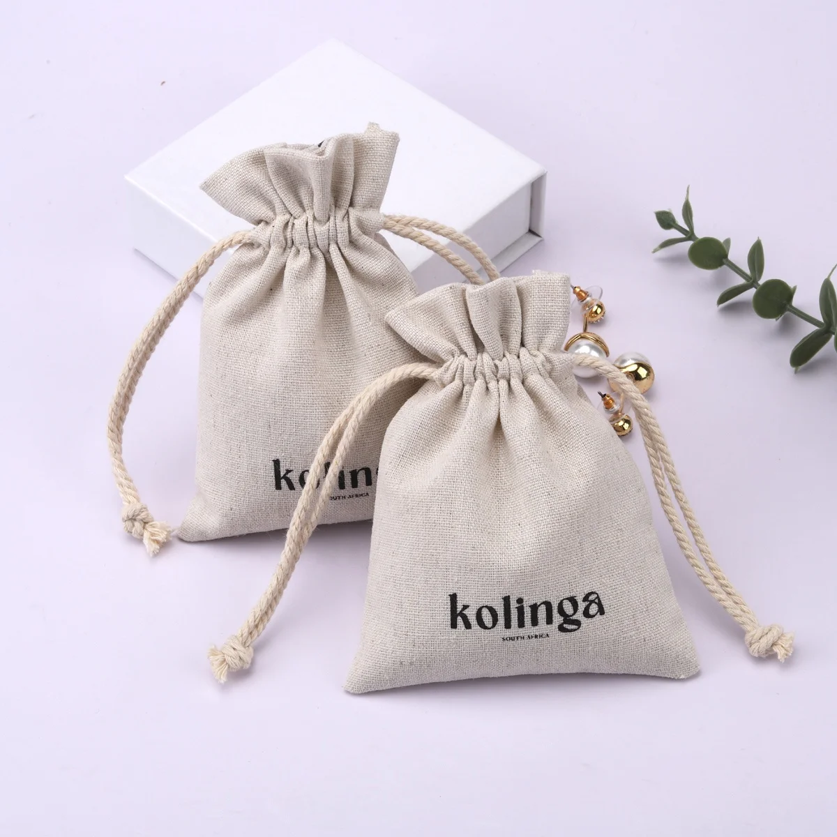Custom Logo Printed 100% Linen Drawstring Bag Jewelry Hairpin Necklace Packaging Jute Linen Pouch