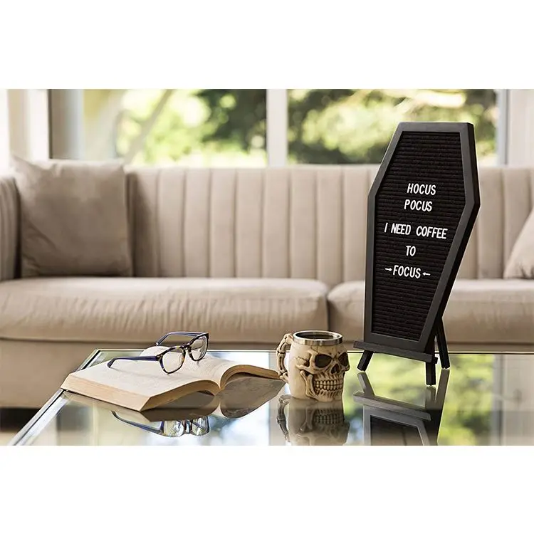 Creepy black coffin shape halloween decoration wooden black felt letter board