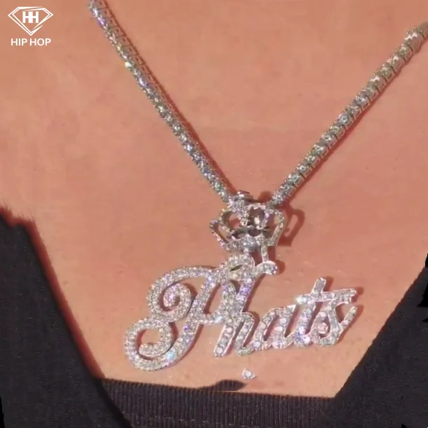 925 silver iced out hip hop jewelry custom nameplate /logo/initials styles moissanite pendant simple letter moissanite pendant