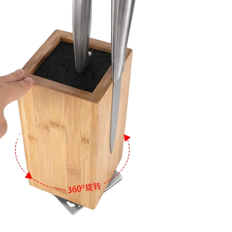 Black 4 sides Magnetic Knife Block 360 Rotatable Wooden Knife Holder