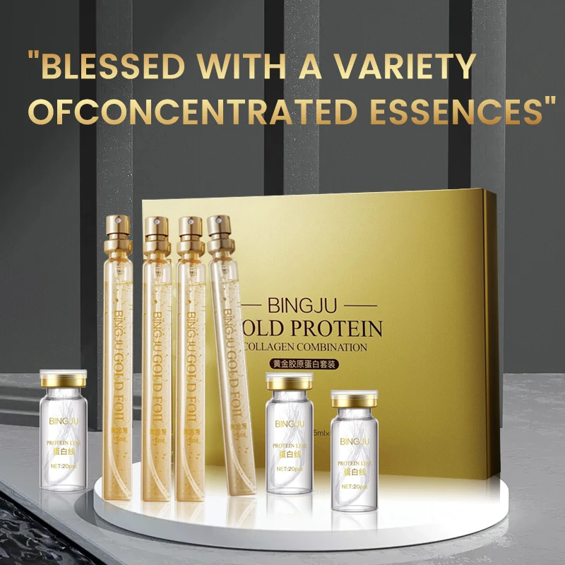 Facial collagen threads absorbable lifting gold no needle collagen protein thread set for face