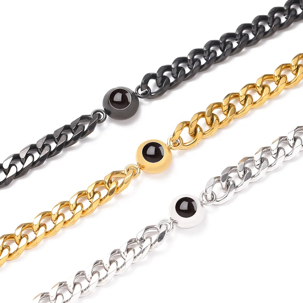 Men Cuban Link Bracelet Custom Photo Projection Bracelet Shopify Dropshipping Agent Stainless Steel Jewelry