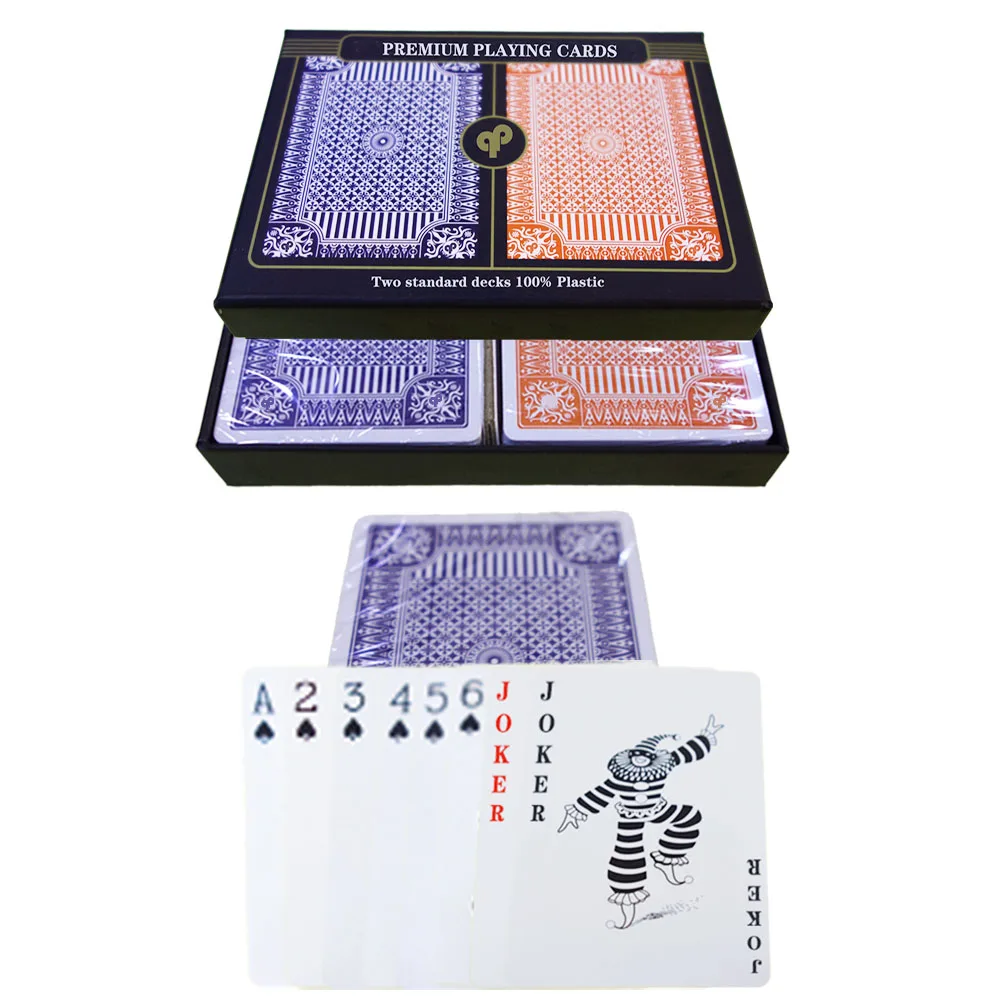 Пользовательские печати казино 100% пластик водонепроницаемый двойной набор коробок Pokers игральные карты игра для развлечения
