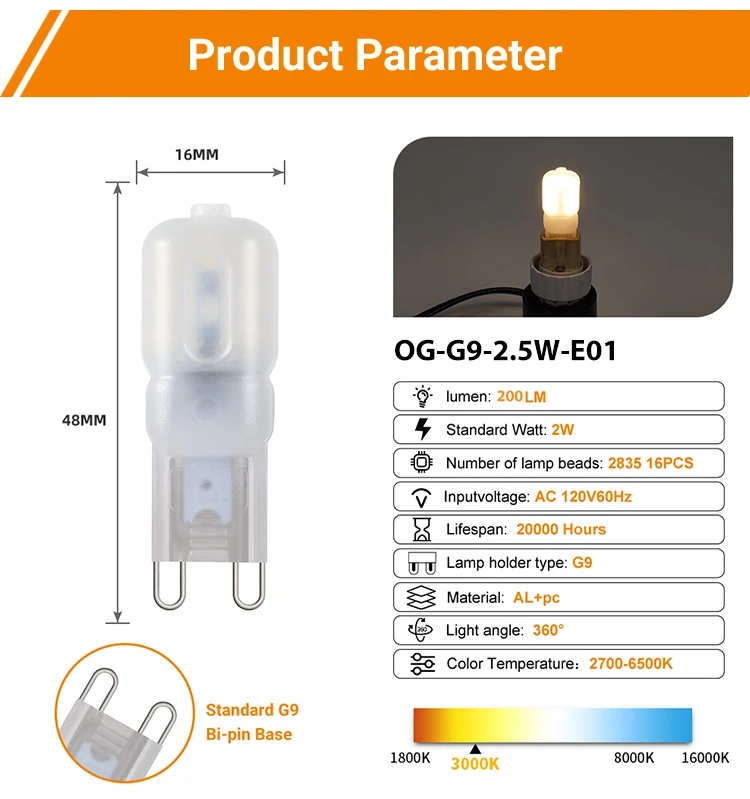China Manufacturer G9 Led Lamp Supplier 2w Ac120v No Flicker