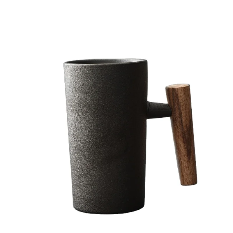 Stoneware high quality healthy clay glaze handmade products vintage mug with wooden handle
