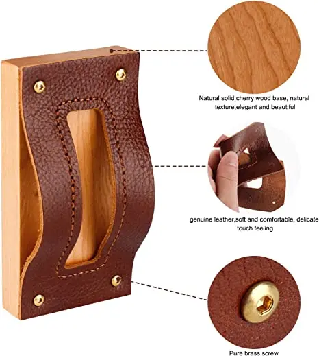 Leather Wood Business Card Holder Desktop Name Card Display Stands Wooden Card Holder Decorative