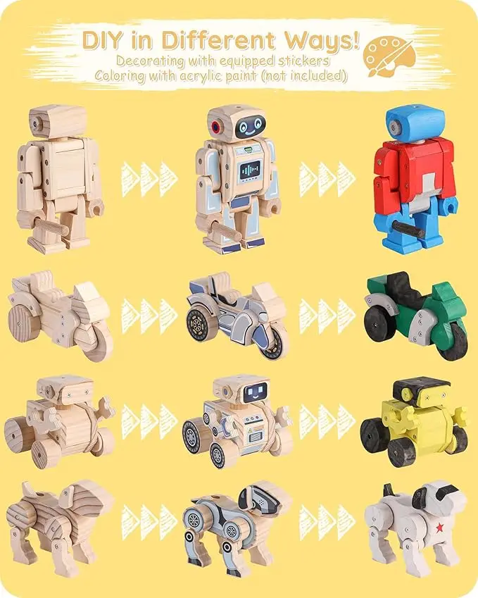 Wooden Robot Assembly Toy Set Gift for Kids Woodworking Crafts Projects for Boys and Girls Woodcrafts