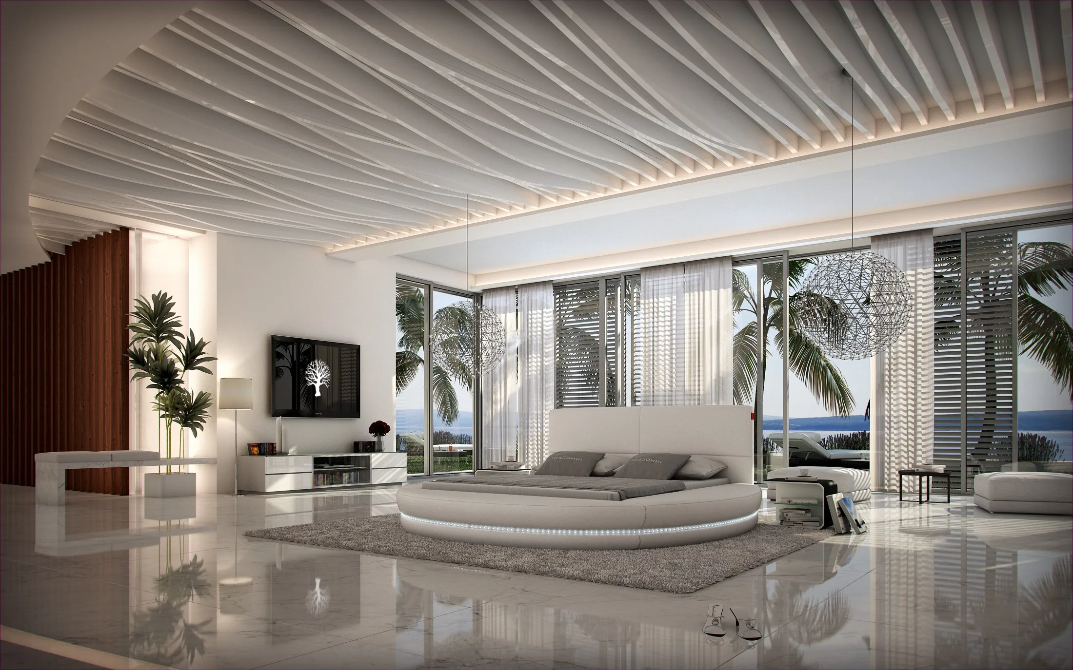 CBMmart Low height rexine bed Popular Modern led light beds circle round bed bedroom furniture