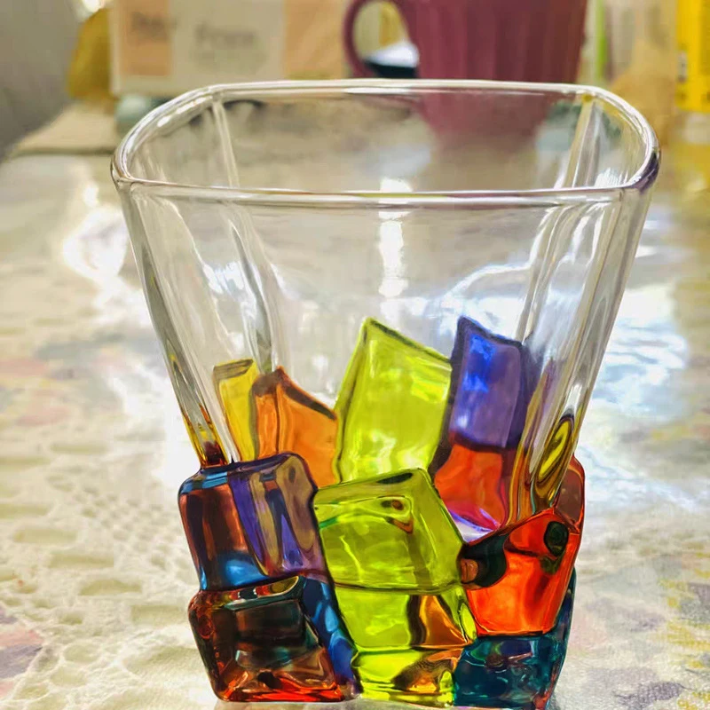 Italian designer with the same hand-painted painted lines woven crystal glass whiskey glass water glass high-value stripes