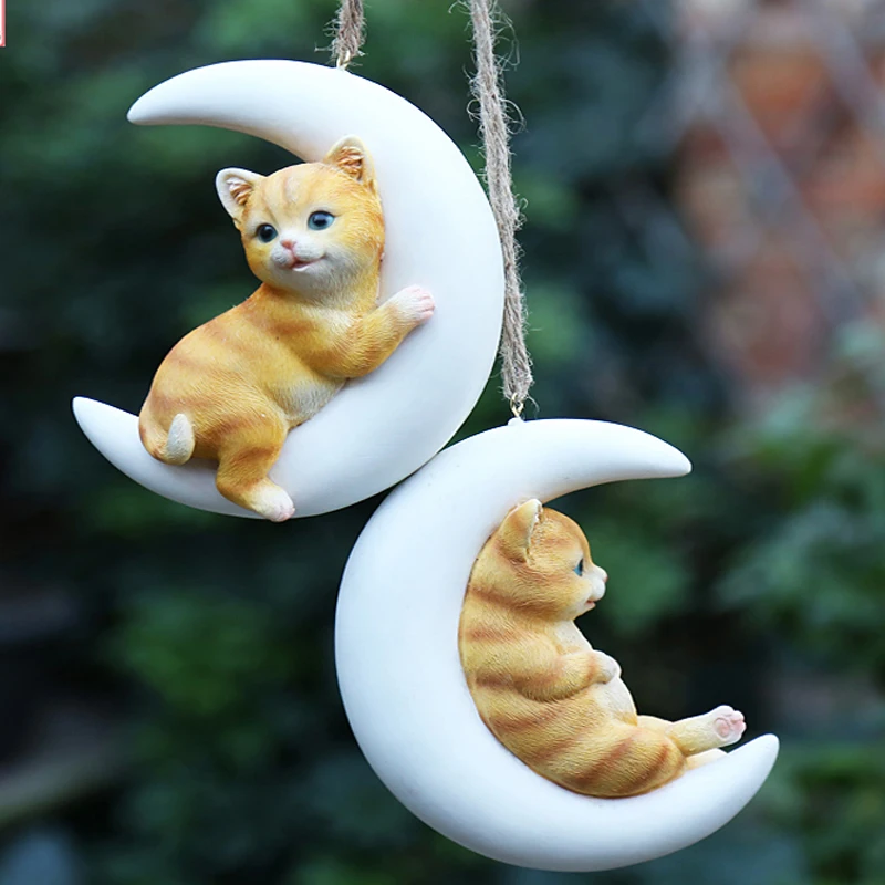 Custom Garden Decor Funny Animal Cat Sculptures Resin Tree Hanging Garden Ornaments