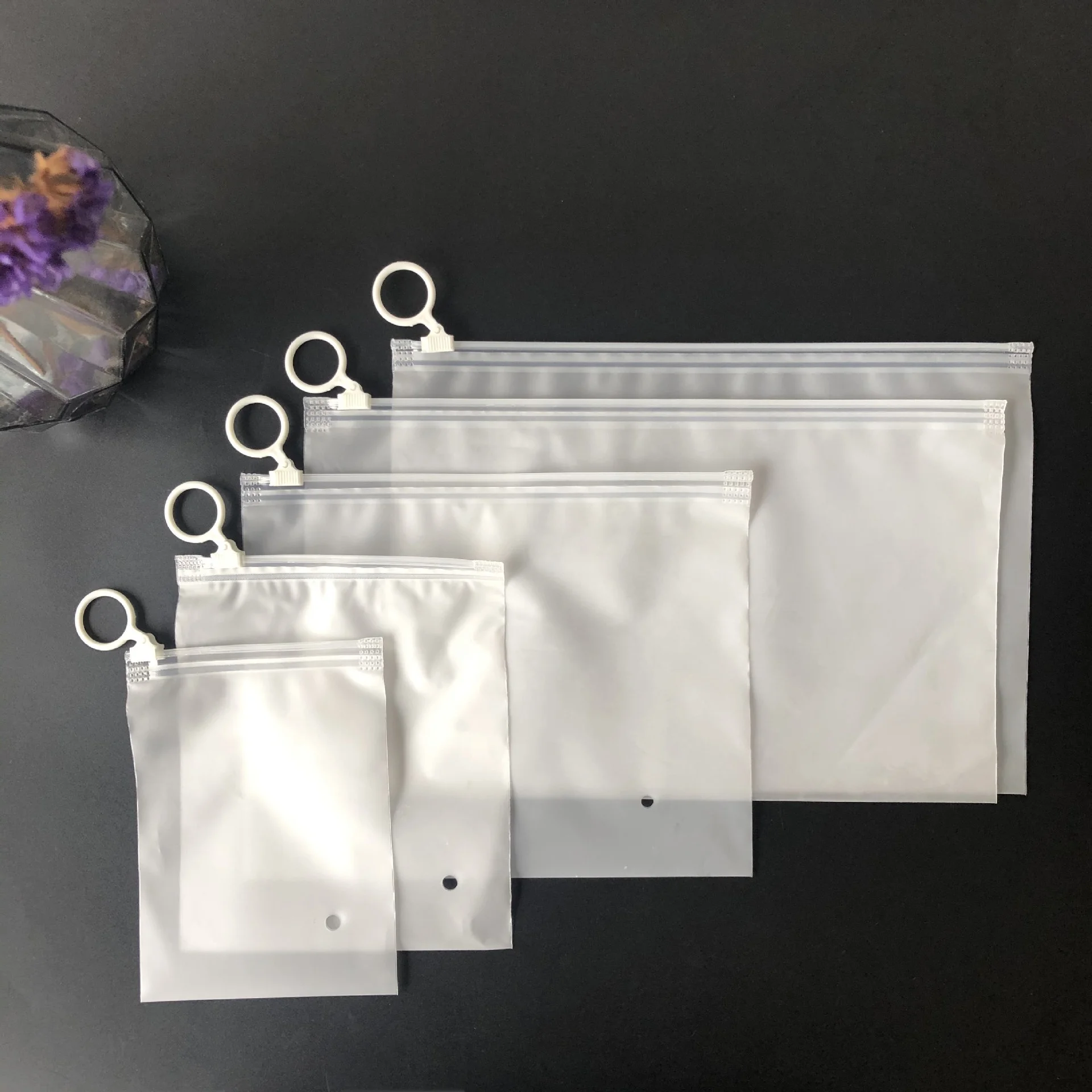 Wholesale high quality waterproof small pvc frosted zipper bag with pull ring