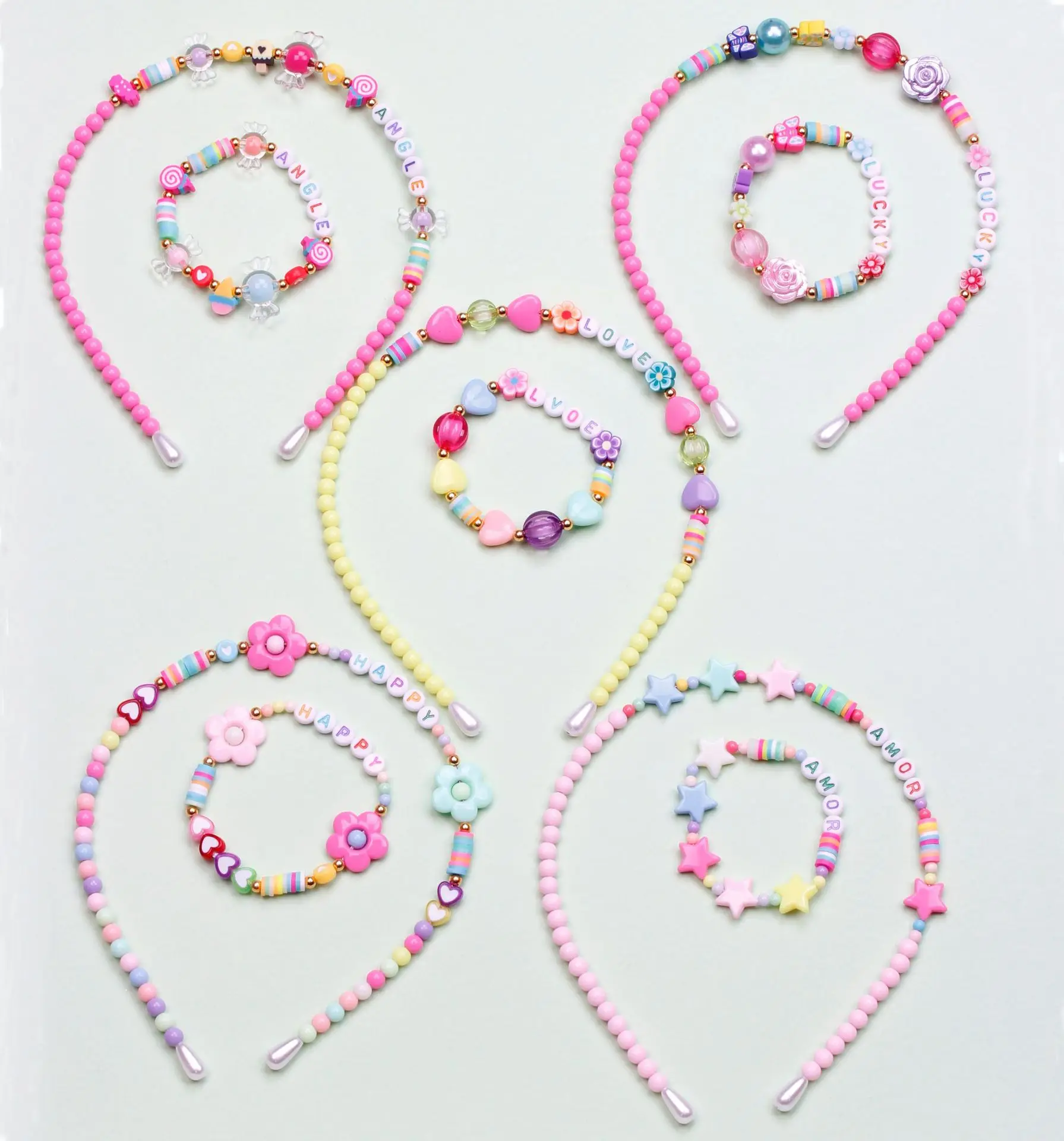 Wholesale Popular DIY Candy Ice Cream Beaded Bracelet Hair Band Colorful Cute Beading Head Wrap For Girls