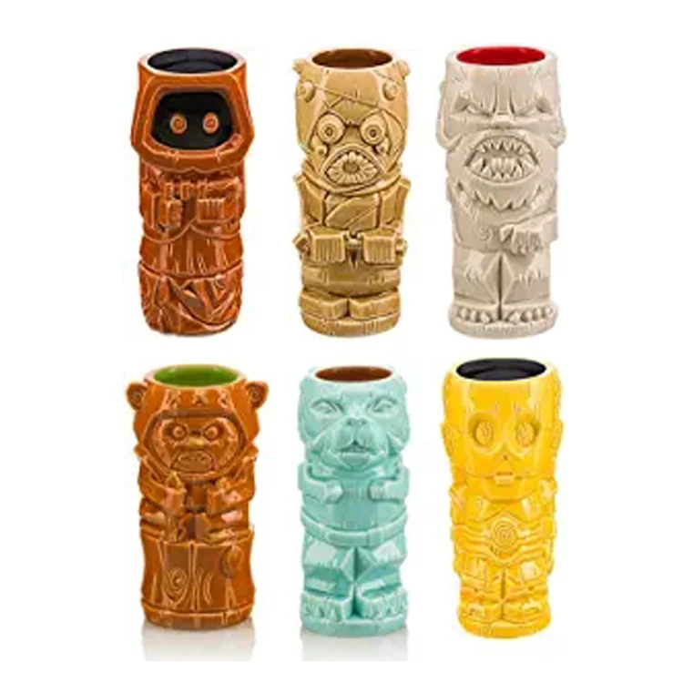 Custom Cocktail shot tiki Glasses Set of 4 Tumblers Ceramic Hawaiian Luau Party Mugs Drinkware Cute Exotic Cocktail Tiki Barware