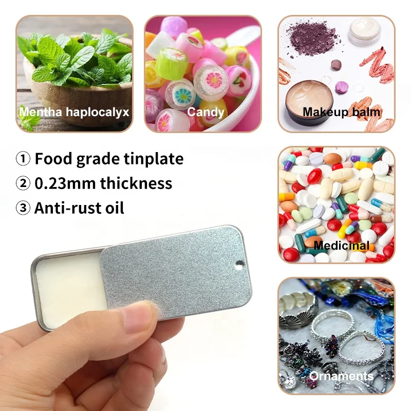 Food Grade Mint Candy Chew Gum Tin Box Custom Printed Mini Metal Sliding Tin Box For Lip Balm Solid Perfume Lip Balm Tin Contain