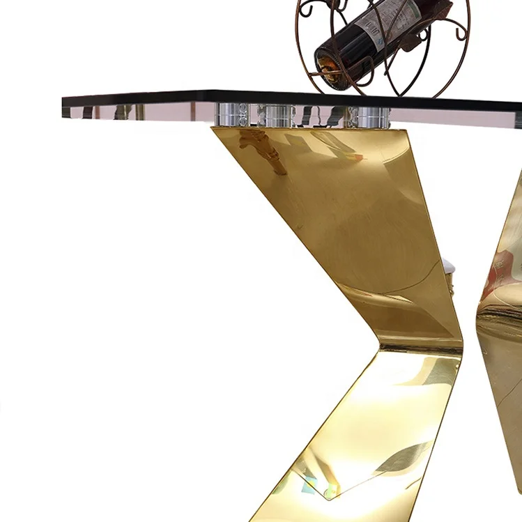 Modern Stainless Steel Gold Glass Wedding Party Event Glass Rectangle Catering Banquet Chairs and Tables Set