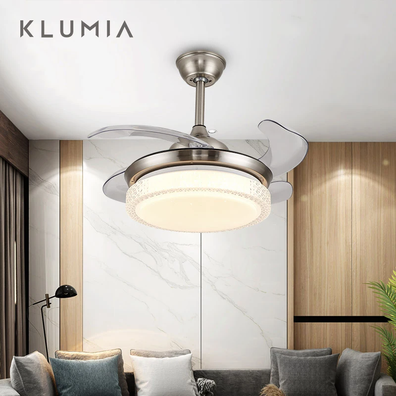 KLUMIA High Quality 25w Mute Motor Indoor Living Room Dining Room Restaurant Modern Ceiling Fan LED Light