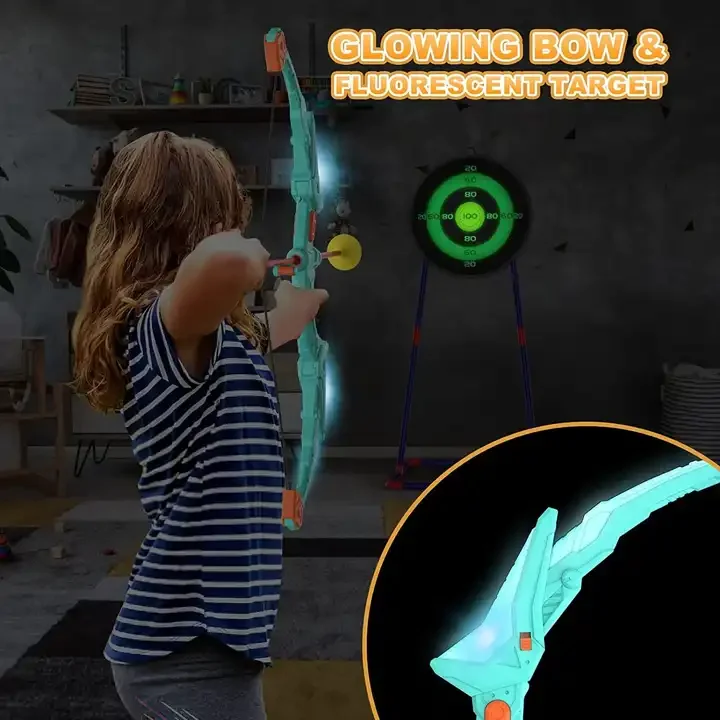 2024 2 Pack Kids Bow and Arrow Set Light Up Archery Toy with Standing Target for Kids Indoor Outdoor Games