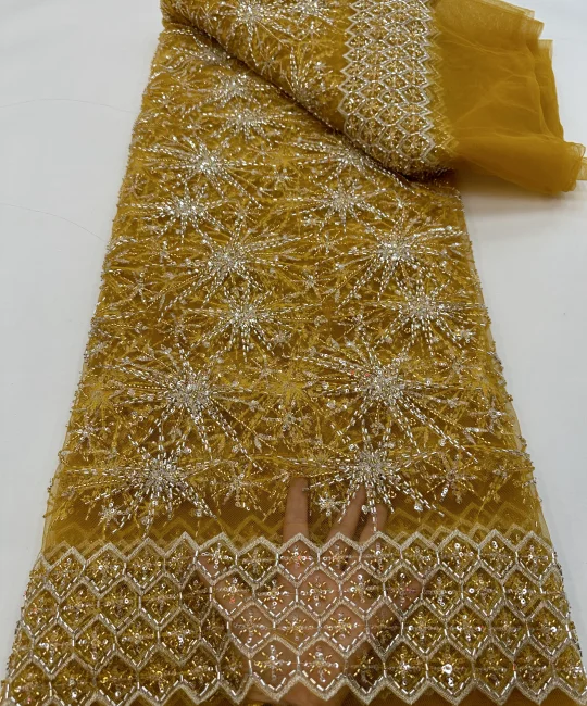 Heavy Lace fabric for wedding dress custom designs No MOQ 3d embroidery tulle tube beraded Sequin fabric