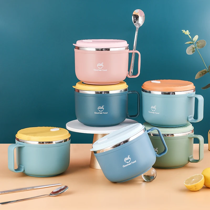 Fast Food Noodles Bowl With Colorful Box Package Student Lunch Box Ramen Instant Noodles Bowl With Lid