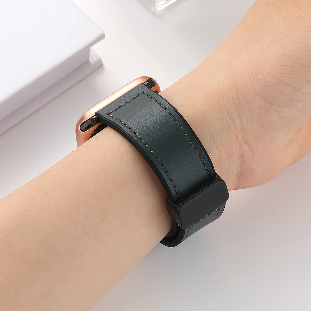 L19 Newest Foldable Magnet Buckle Leather Band For Apple Watch 42/44/45/49 Luxury Men Strap