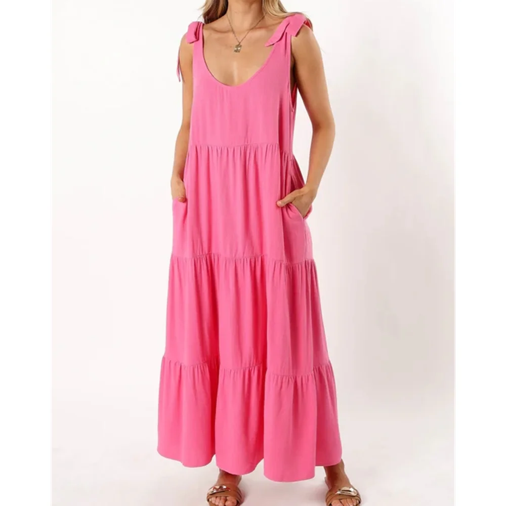 Baggy dress for women summer casual linen cotton short sleeve tunic beach maxi dress