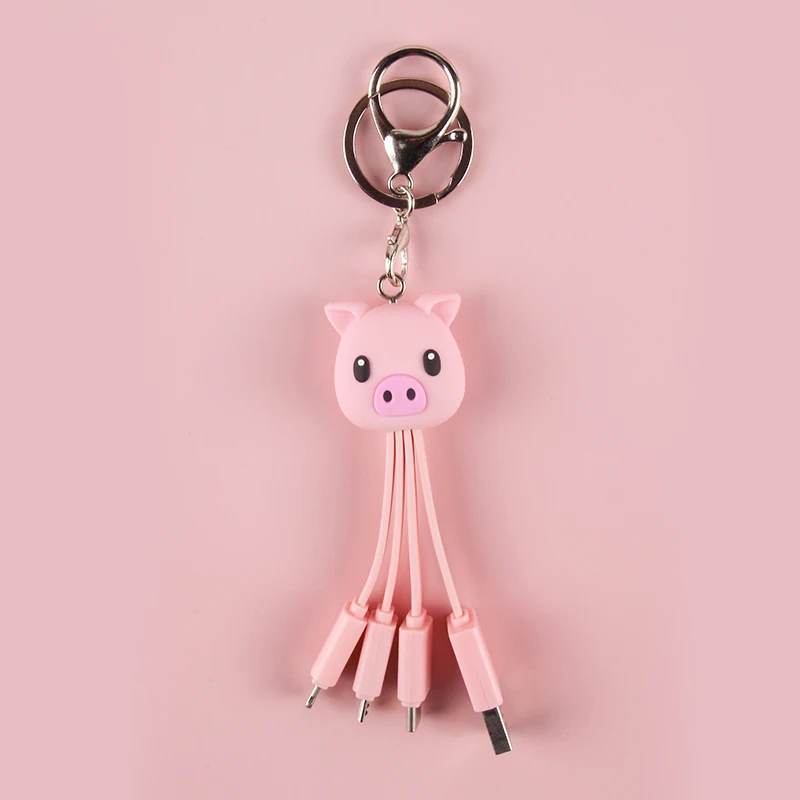 
Cartoon pig animal trend keyring all in one charger cable fast charging custom 3in1 4in1 charger cable 