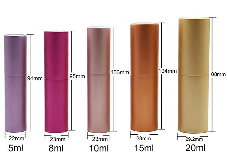 5ml 8ml 10ml 15ml 20ml Wholesale Aluminum Empty Mini Cosmetic Twist Up Black Travel Refillable Perfume Atomizer