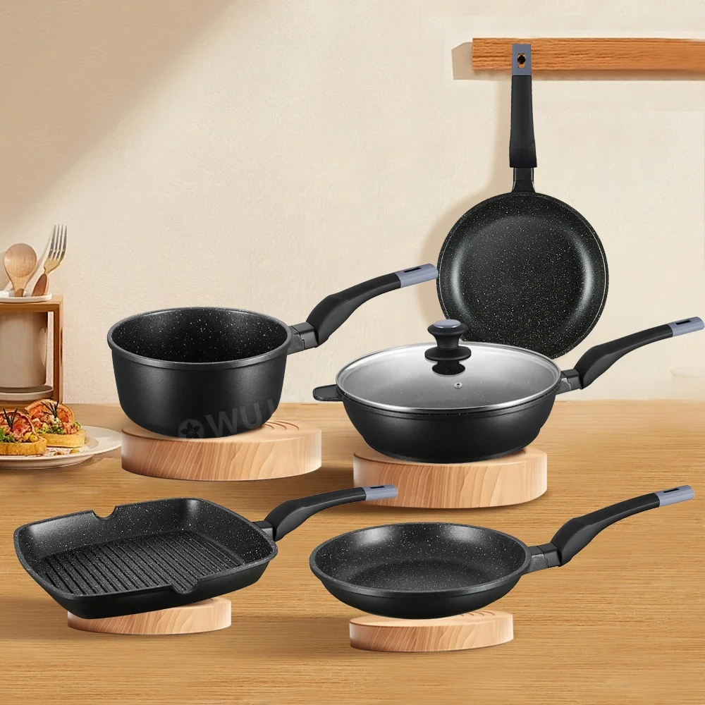 Marble Ceramic Coating Cooking Pots Cookware Set Diecast Aluminum Cookware Set