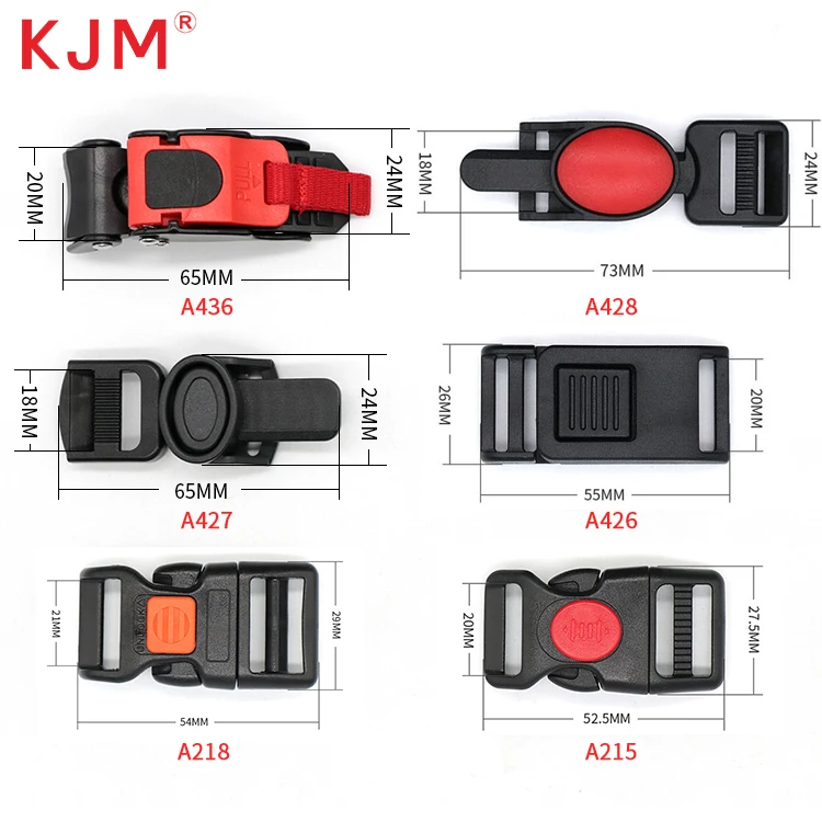 KJM Customized Logo Plastic Motorcycle Bicycle Accessories Adjustable Black Web Nylon Strap Helmet Side Release Buckle