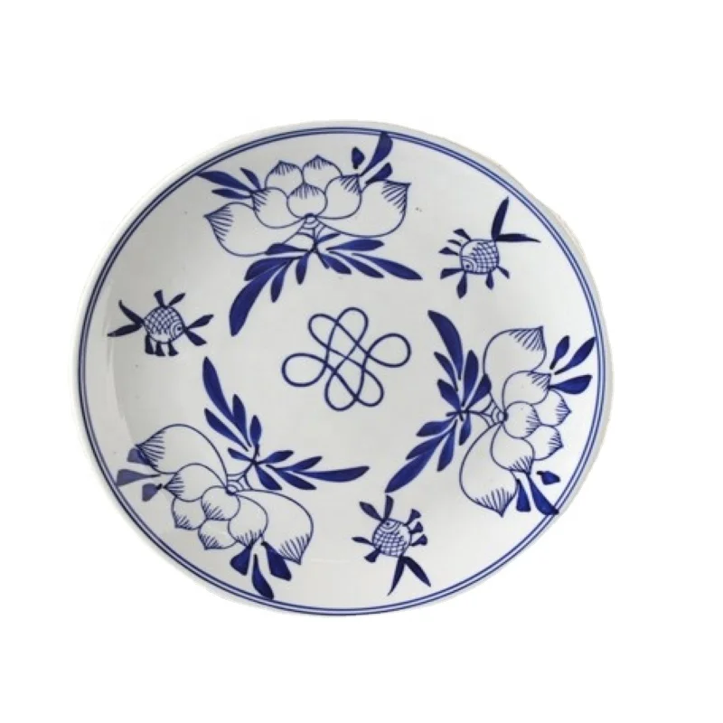 9 Inch Plate Blue and White Porcelain Chinese Traditional Style Hand-painted Bowl Fruit Cookie Snacks Sweet Noodle Side Dishes