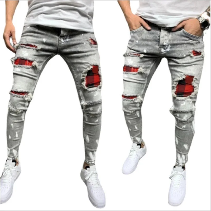 Wholesale China Factory Made High Quality Skinny Stretch Jeans Popular Ripped Denim Jeans Pants for Men